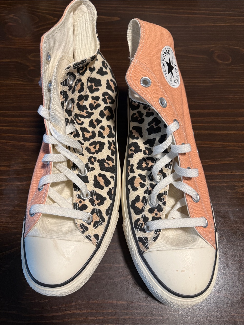Converse Low Top Canvas Sneakers in Peach with Leopard Liner